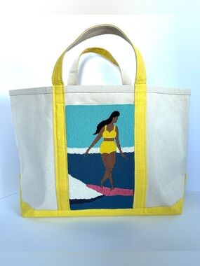 New Celandine by Anthropologie Beaded Large Canvas Tote Bag in Surfer Girl